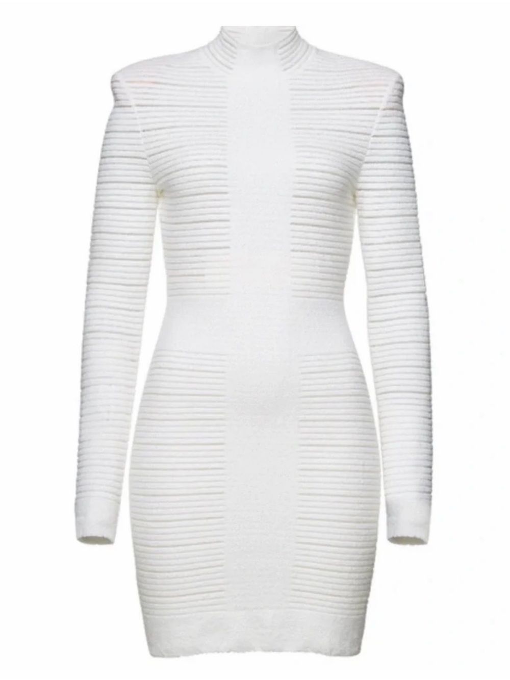 Balmain. With tags. White Ribbed Long Sleeve Dress